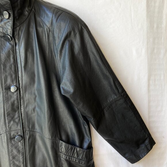 Vintage Womens Black Genuine Leather Jacket Coat Size Medium M 90s Made in Korea - Picture 7 of 16